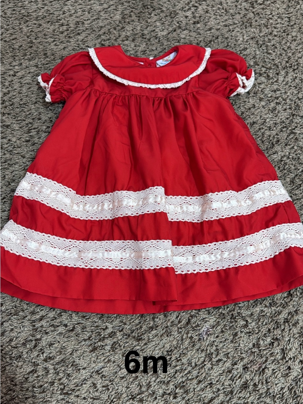 Classic Red Lace-Trim Baby Dress - 6M